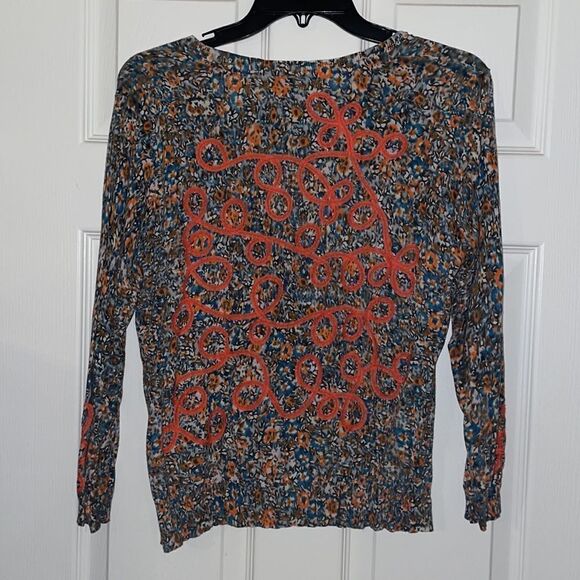 Anthropologie Guinevere Floral Looped Ribbon Trim Cardigan Sweater - Picture 7 of 9